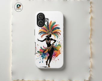 Samba Dancer Phone Case, Vibrant Rio Carnival Feather Art Cover