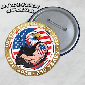 Botón del 250.º aniversario de EE. UU.: Pin con escudo de águila calva, regalo para veteranos, aniversario de 1776 a 2026, regalo para veteranos militares, pin para amantes de la historia