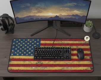 Vintage Aged American Flag Desk Mat, Rustic Distressed USA Mouse Pad XL, Americana Office Decor, Patriotic Desk Setup, 4th of July Gift