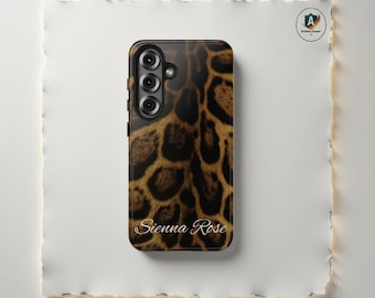 Funda para teléfono con diseño de leopardo nublado, funda personalizada para iPhone, Samsung personalizada, escritura personalizada para iPhone 17-11 y S25-S21