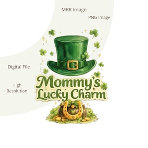 Mammas lyckoamulett PNG, St Patrick's Day-tomtehatt, kruka med guld (digital nedladdning)