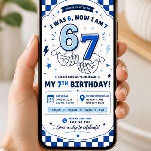 I Was 6 Now I'm 7 Birthday Invitation Template | Editable Canva Invitation | Blue Boy Birthday Invite | Instant Download
