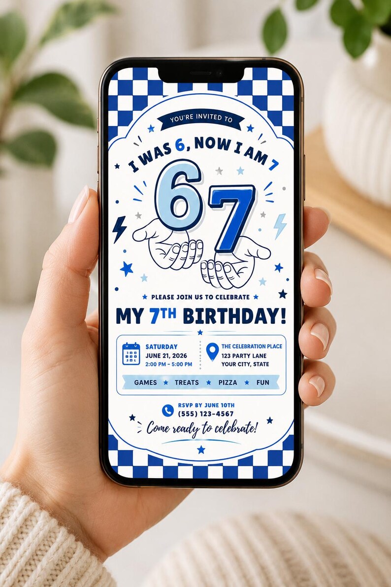I Was 6 Now I'm 7 Birthday Invitation Template | Editable Canva Invitation | Blue Boy Birthday Invite | Instant Download