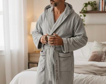 Cotton Hooded Long Thick Bathrobe. Premium quality - Fog Grey-100% Cotton