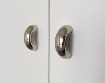Half-Circle Small Handle/Solid Brass Cabinet Knob/Polished Nickel finish/Modern Cabinet Door Handles/Nursery Knob