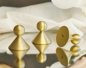 Solid Brass Tapered knob/Brushed Gold Matte Knob/Modern Gold Dresser Pull/Minimalist Handles/Unique Cabinet Knob/Drawer Knobs Hardware