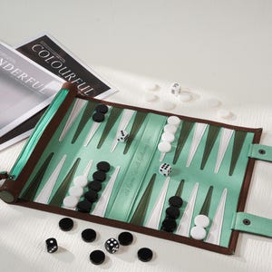 Personalized Backgammon Set for Him, Roll-Up Travel Board Game, Custom Monogram Gift for Husband or Dad