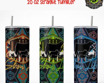Show Livestock Tumbler Wrap 3-Pack Aztec Design 300 DPI PNG 9.3x8.2 Straight Sublimation Wraps, Show Animals, Show Stock Design