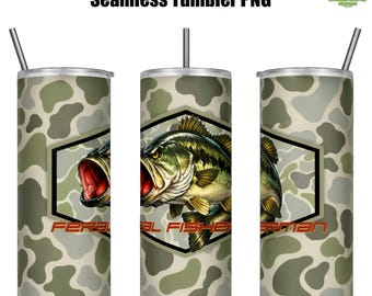 Camo Bass Fishing Tumbler Wrap | 20 oz Skinny Tumbler PNG (Digital Download), Fathers Day Gift , Gift For Dad