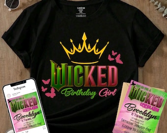 Wicked Birthday Party Invitation & Shirt Design PNG (Digital Download), Print on Demand
