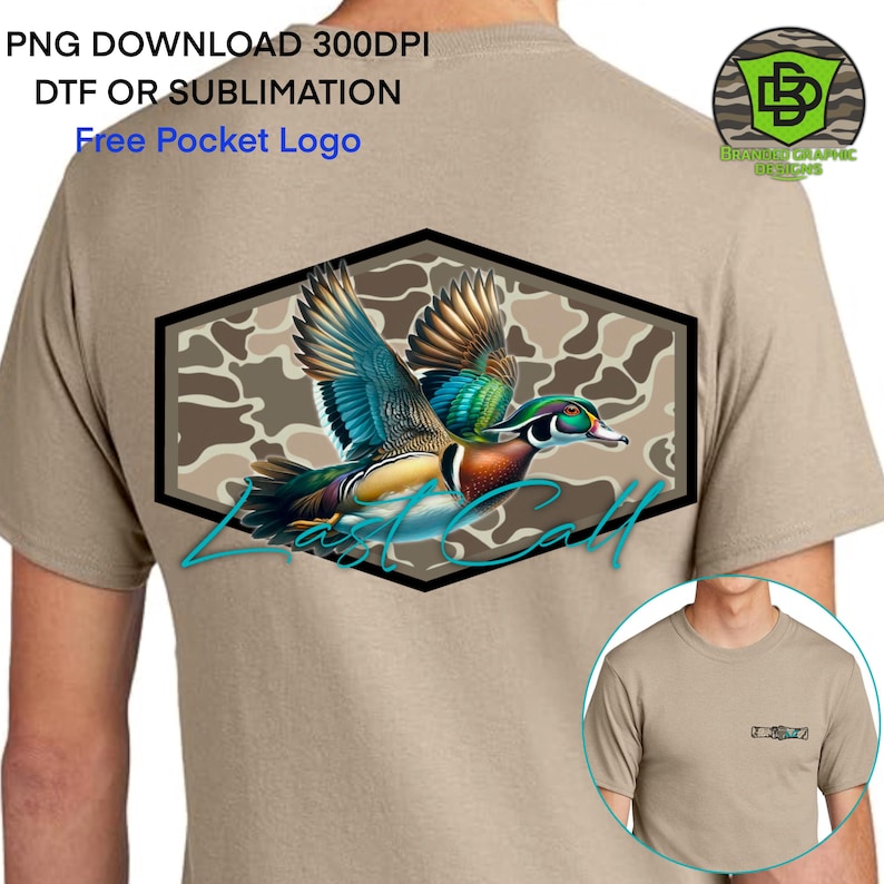 Retro Flying Duck PNG , Wood duck , Hunting Sublimation or DTF (Digital Download)