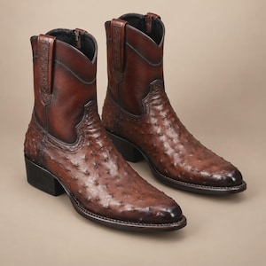 Espresso-Straußenleder-Westernstiefel