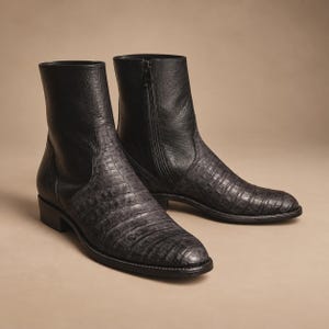 Onyx Alligator Zijritslaars van gemengd materiaal
