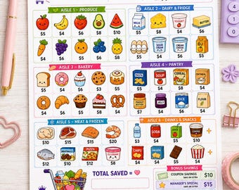 Supermarket Sweep Savings Challenge Printable | Grocery Savings Tracker | Cash Stuffing Challenge | Letter Size Budget Printable | Digital D
