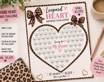 Leopard Heart Savings Challenge Printable
