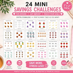 24 Mini Savings Challenges Bundle | Printable Savings Tracker Cards | 3x3 Savings Challenge Set | Cash Stuffing Challenge | Digital Download