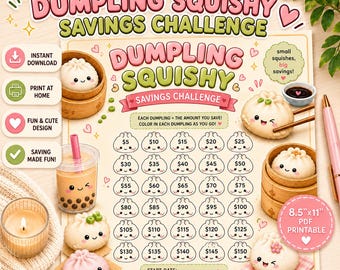 Dumpling Savings Challenge Printable PDF | Cute Kawaii Money Tracker | Squishy Savings Challenge | Budget Binder Insert | Instant Download