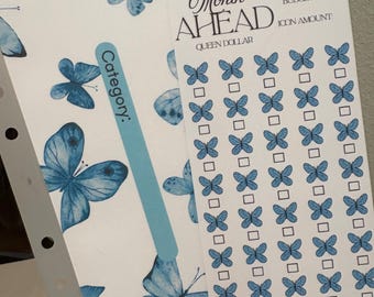 Month Ahead Savings Challenge Binder Inserts | Butterfly leopard Cash Envelope Trackers | A6 Budget Binder Dashboard