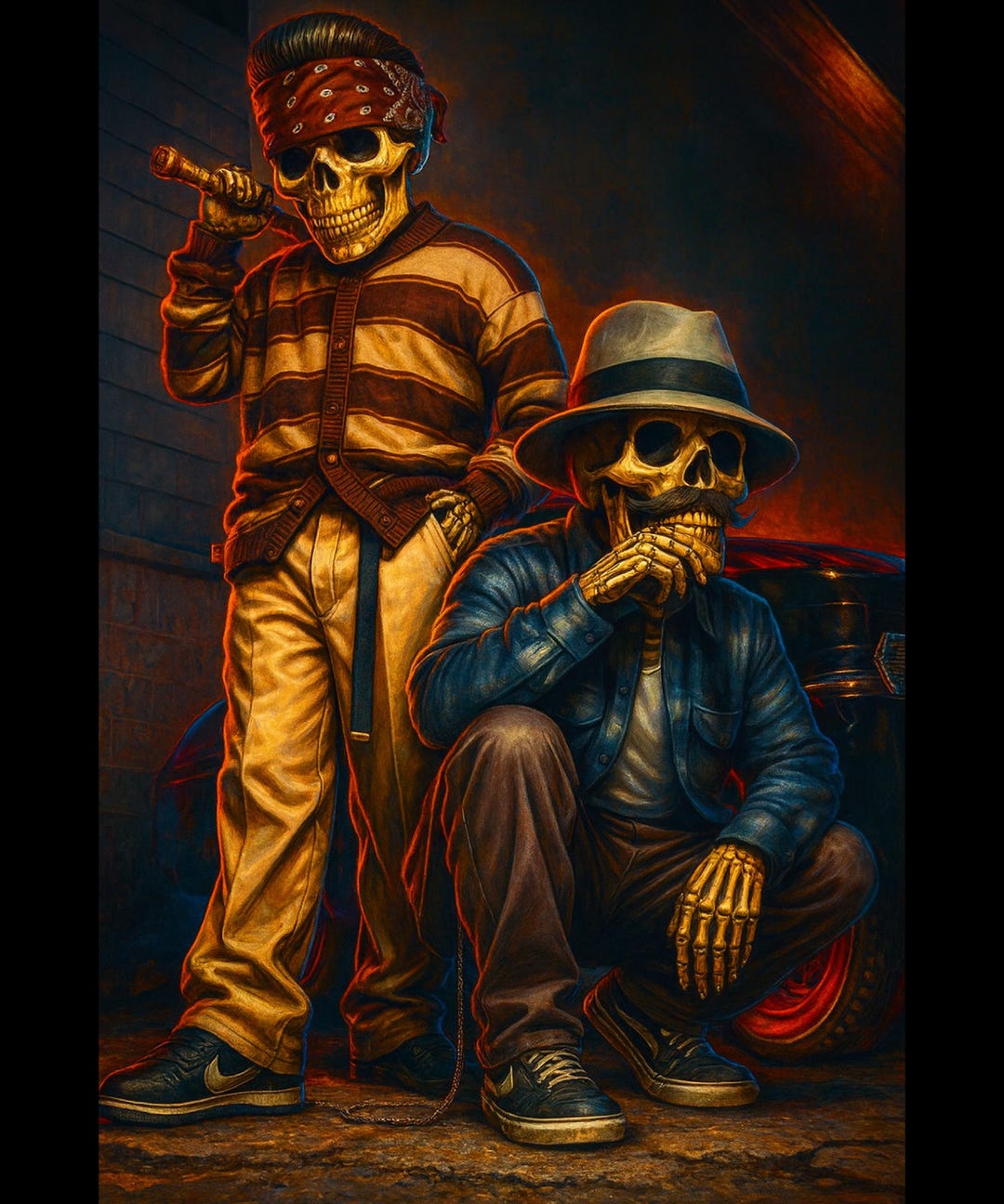 Chicano Skeleton Homies Street Art, Urban Skull Characters With ...