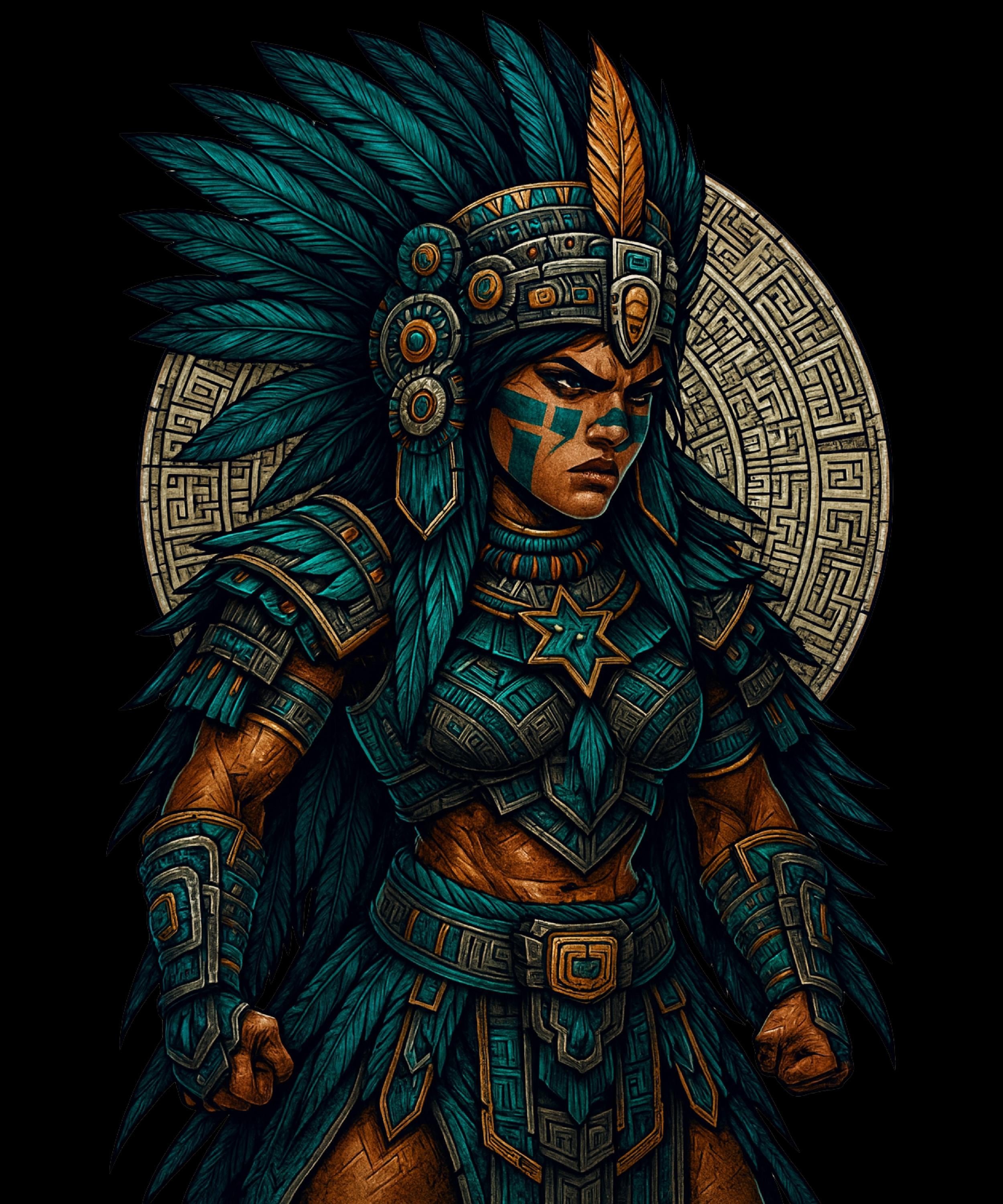 Aztec Warrior Princess Art Print, Female Aztec Goddess, Mesoamerican ...
