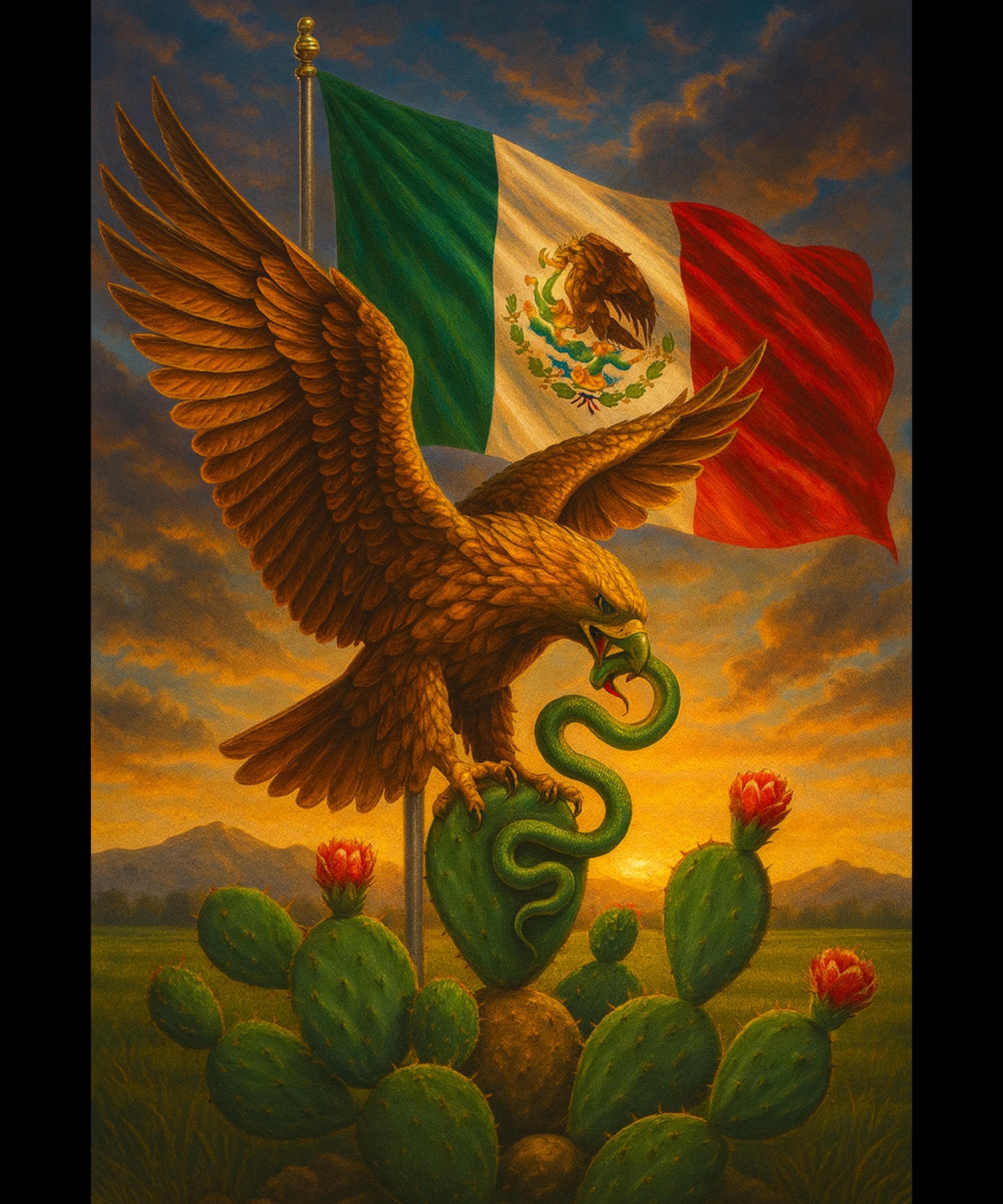 Mexican Eagle &amp; Flag Art Print — Aztec Symbol, Mexico Pride Digital ...