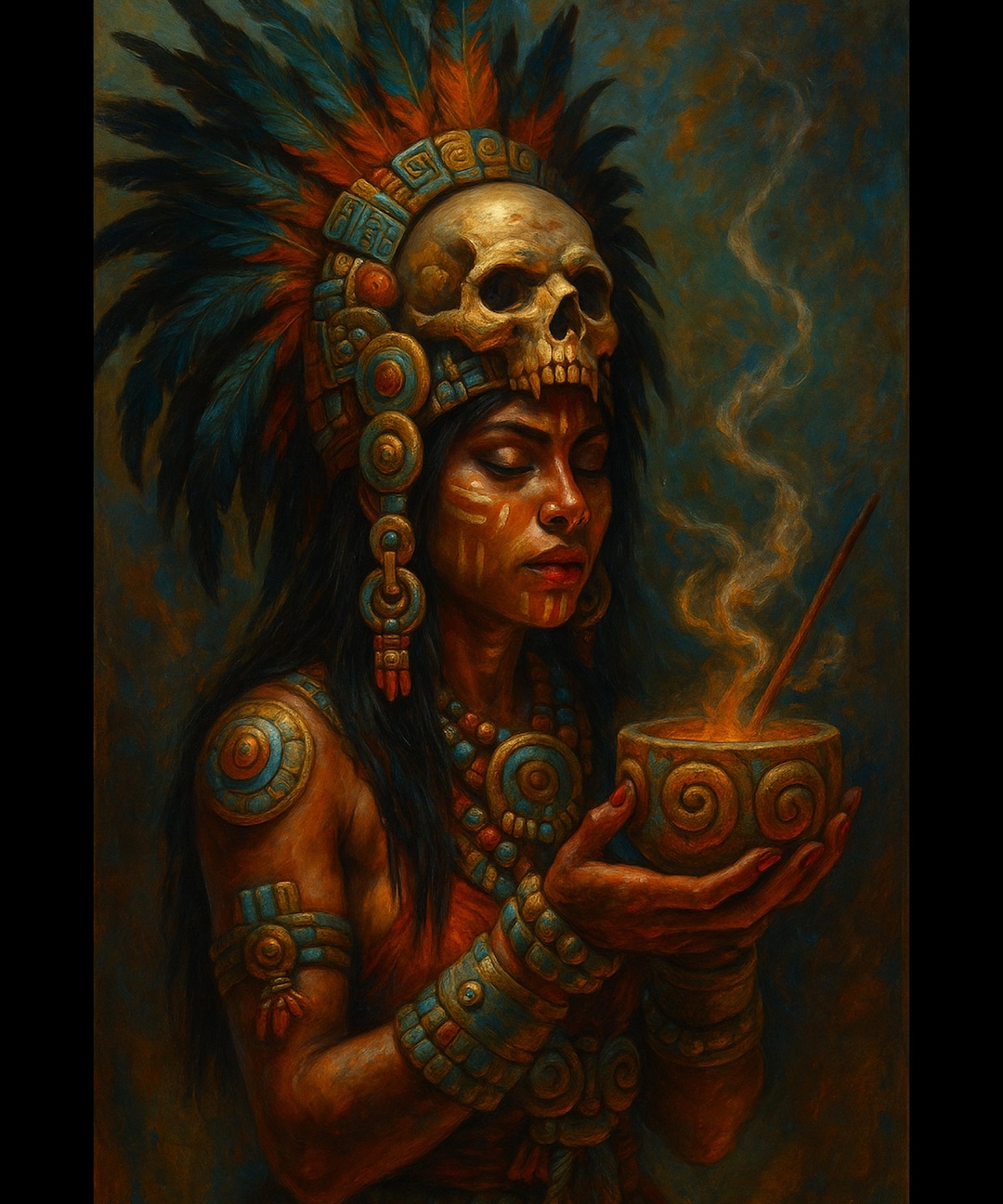 Aztec Rituals Drawing Aztec Princess Ritual Digital Download, Tribal Goddess Ceremony Art ...