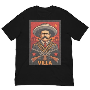 Pancho Villa-tröja i stil med mexikansk revolution, broderad Chicano-konst, mexikansk gåva