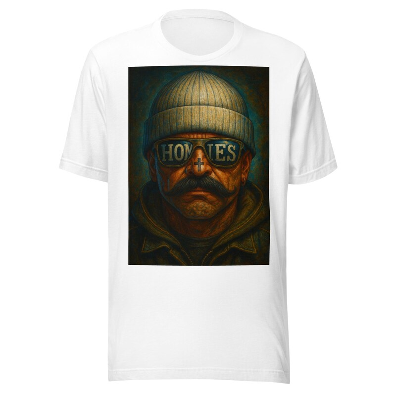 Homies Chicano — Retrato Urbano Estilo Callejero con Bigote y Gafas Unisex t-shirt