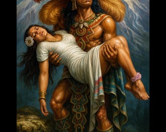Aztec Warrior and Princess Art Print – Mexican Mythology (Digital Download)