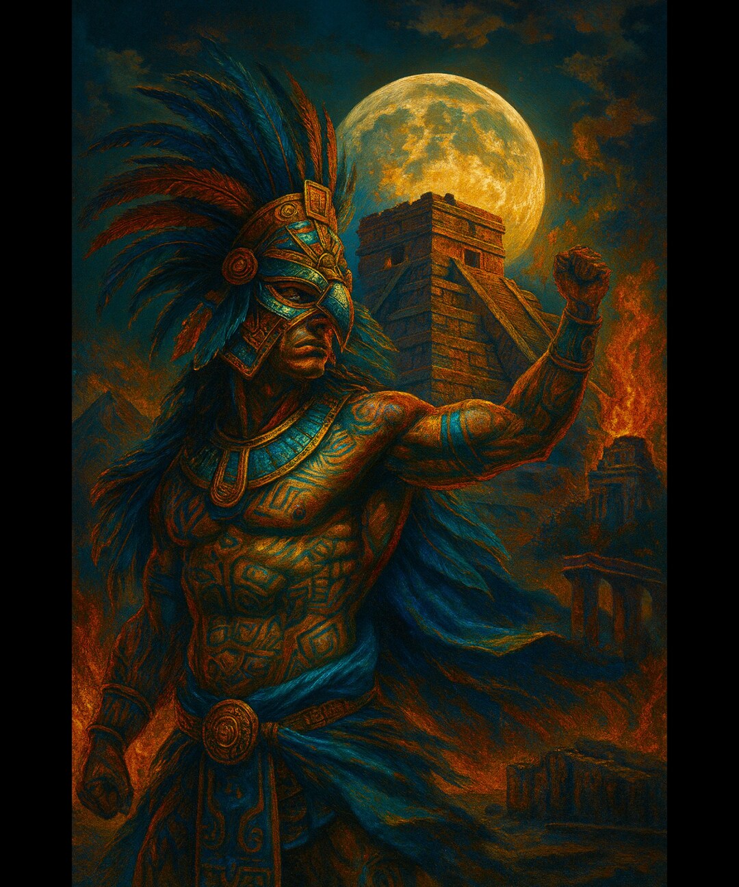 Aztec Warrior Moon Digital Download, Mesoamerican Night Art, Tribal ...