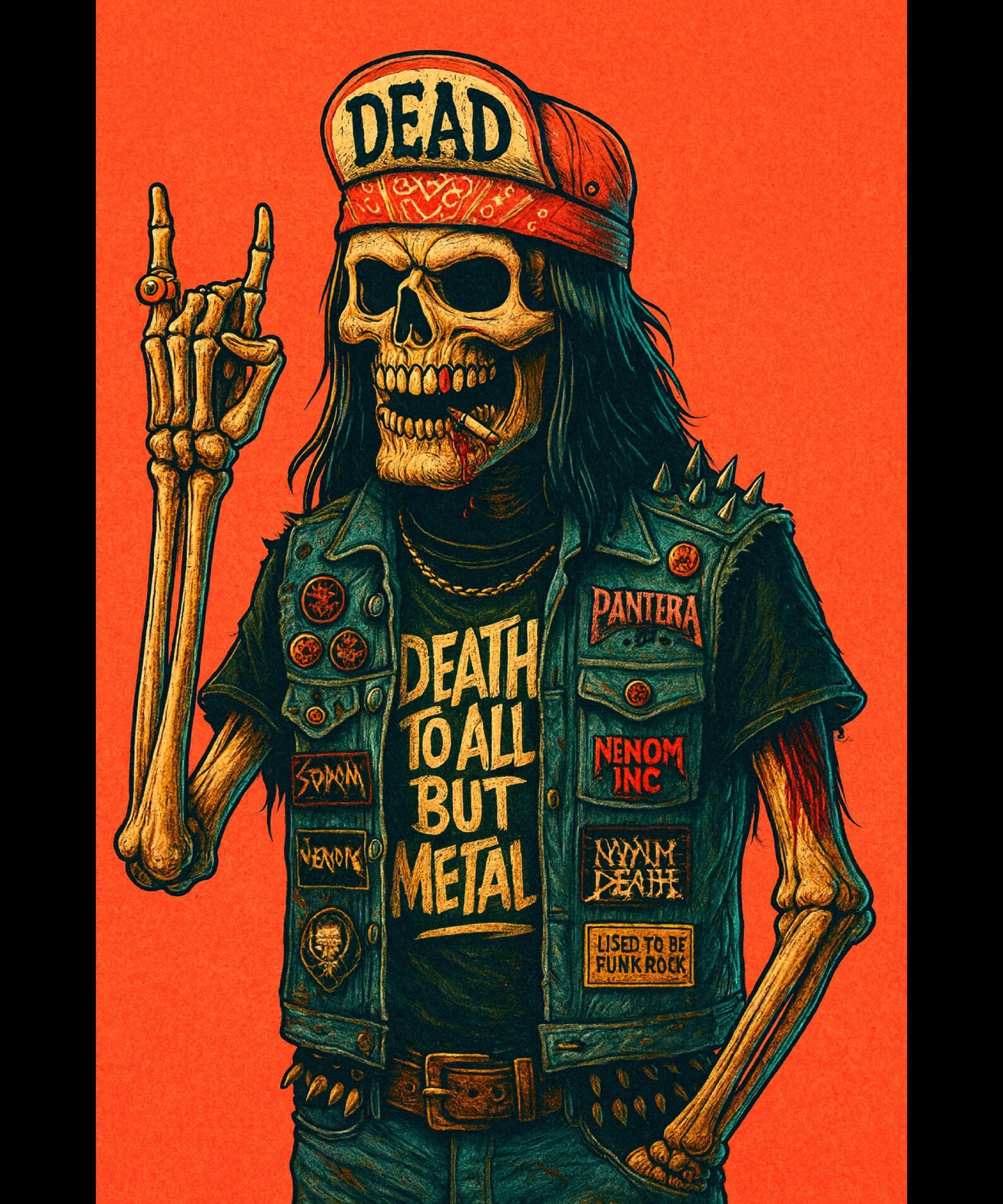 Metal Skull Rocker Art – Skeleton Biker Digital Download for T-shirts ...