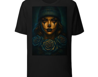Chicana Clown con Rosas — Arte Urbano Oscuro Estilo Lowrider Unisex T-Shirt