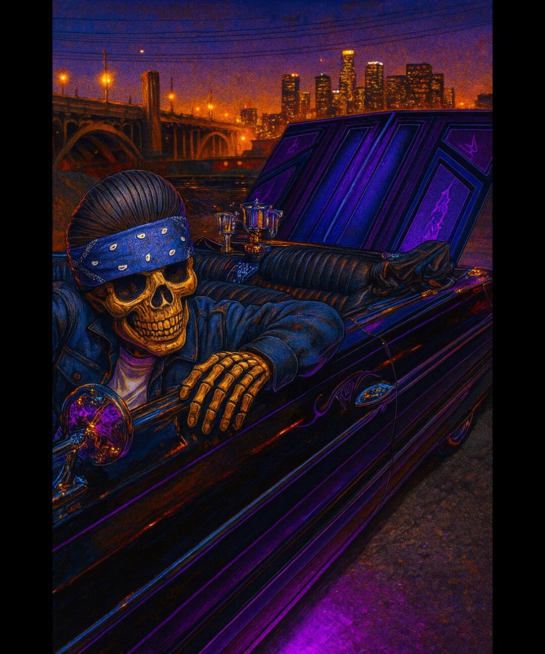 Chicano Lowrider Skull Art, Urban Night Ride Design, Mexican Street ...