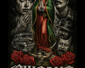 Chicano Sacred Art Collage | Virgin Mary Urban Mexican Digital Art Dowload