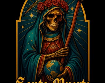Santa Muerte Digital Download, Gothic Mexican Folk Art Print, Skeleton Saint Wall Art, Dark Spiritual Poster for Etsy