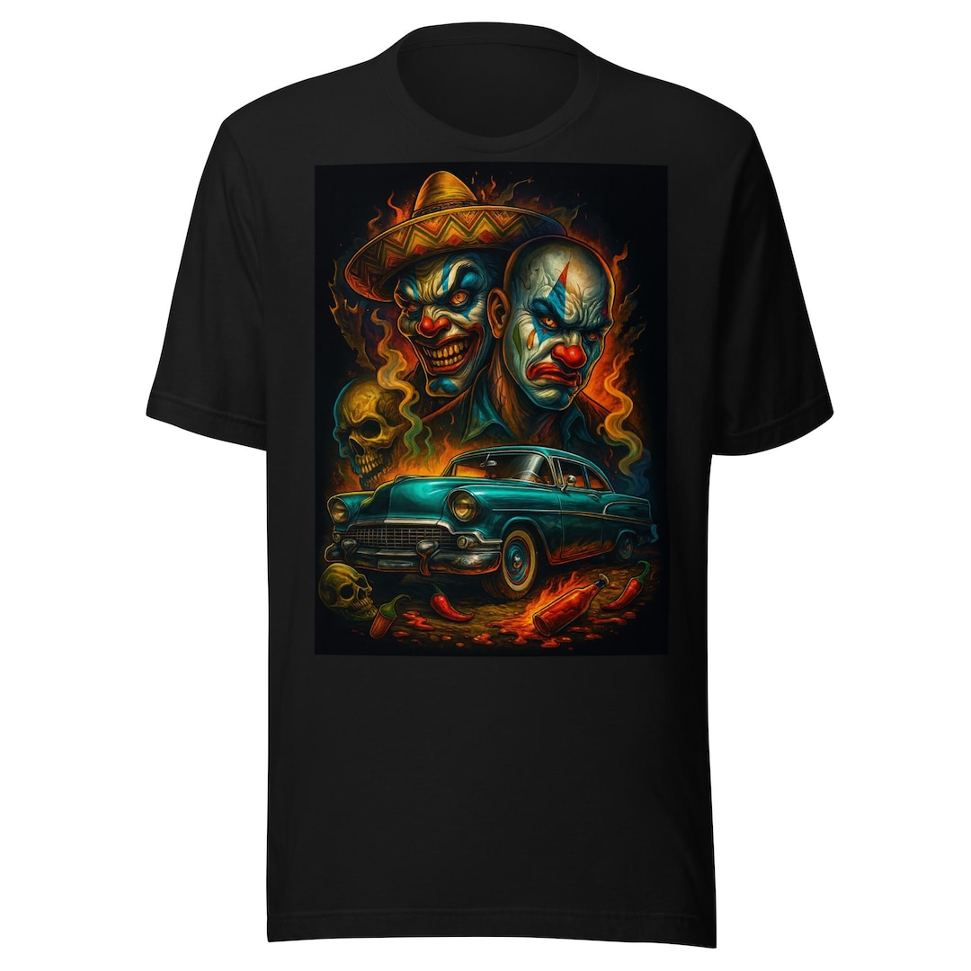 Fire Low Rider Payasos Lowrider Fire Art – Dual Clown Faces, Mexican Heat & Classic ...