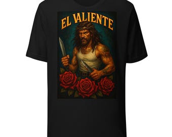 Camiseta de arte El Valiente – Ilustración de rosa chicana de fuerza. Camiseta unisex.