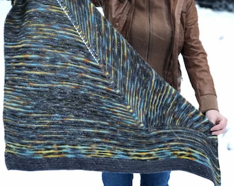 Triangle shawl knitting pattern - stripes and short rows, side-to-side knit, unique shaping