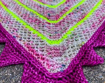 Unique Shawl Knitting Pattern - asymmetrical triangle border - Love Frenzy