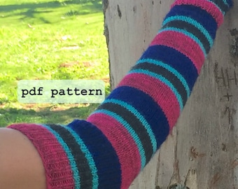 Knit Arm Warmers Pattern: Striped Wrist Warmer Sleeves (PDF Pattern)