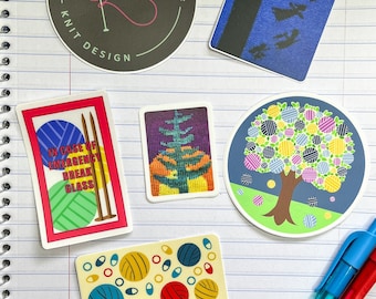 Yarn sticker bundle - waterproof knitting stickers - cute yarn art stickers - tree stickers