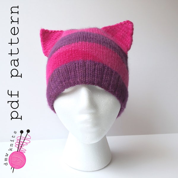 cat hat knitting pattern - Cheshire Cat cosplay pattern, cat ears beanie, cat costume knitting pattern, best cat ear knitting pattern