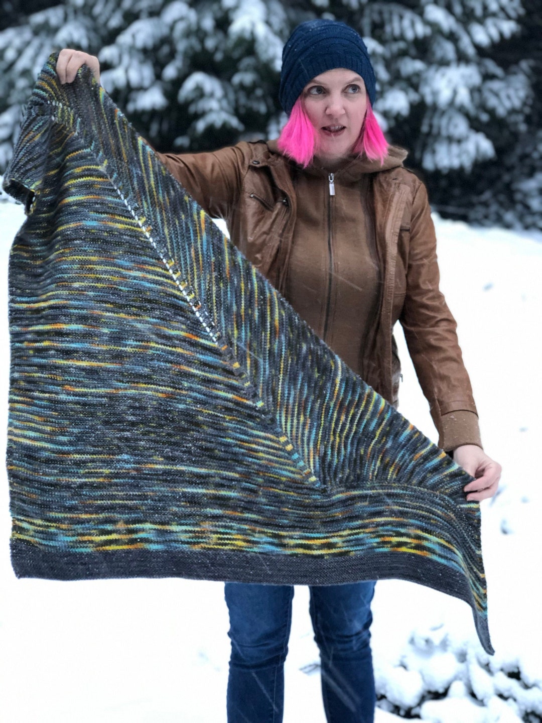Triangle Shawl Knitting Pattern - Stripes and Short Rows, Side-to-side ...