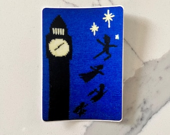 Knit Peter Pan sticker, Tinkerbell sticker, Big Ben sticker, gifts for knitters, knitting sticker, knitter gift, Neverland sticker, knit art