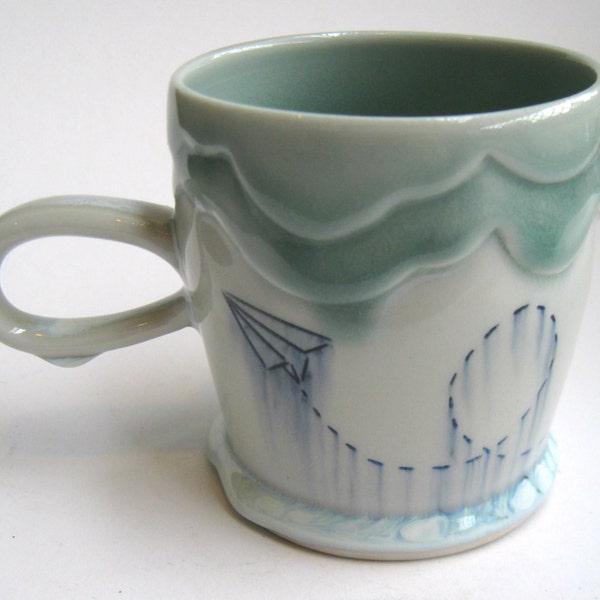 MADE TO ORDERCloudy Paper Airplane Porcelain Mug