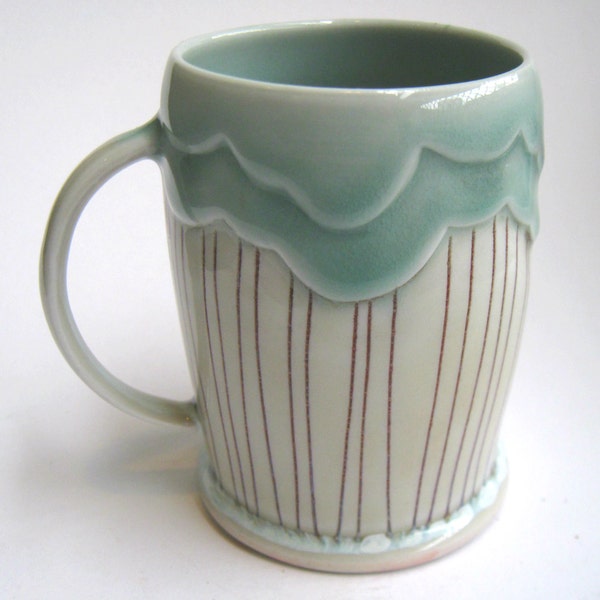 MADE TO ORDER Rain Cloud Porcelain Mug Teal and Red