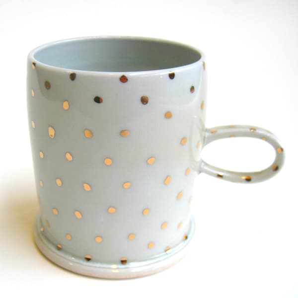 READY TO SHIP Gold Polka Dot Porcelain Mug White