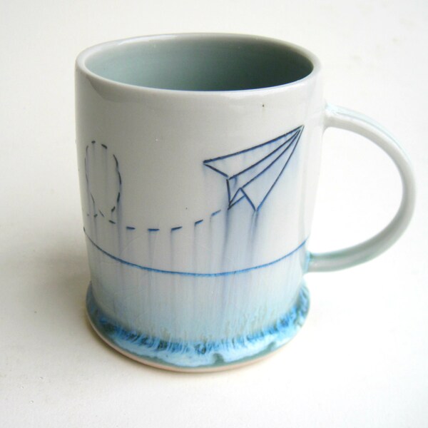 READY TO SHIP Drippy Paper Airplane Porcelain Mug