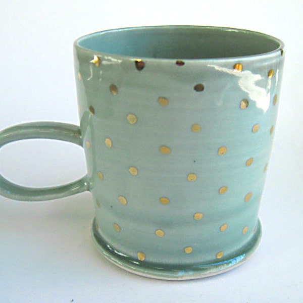 MADE TO ORDER Gold Polka Dot Porcelain Mug Blue