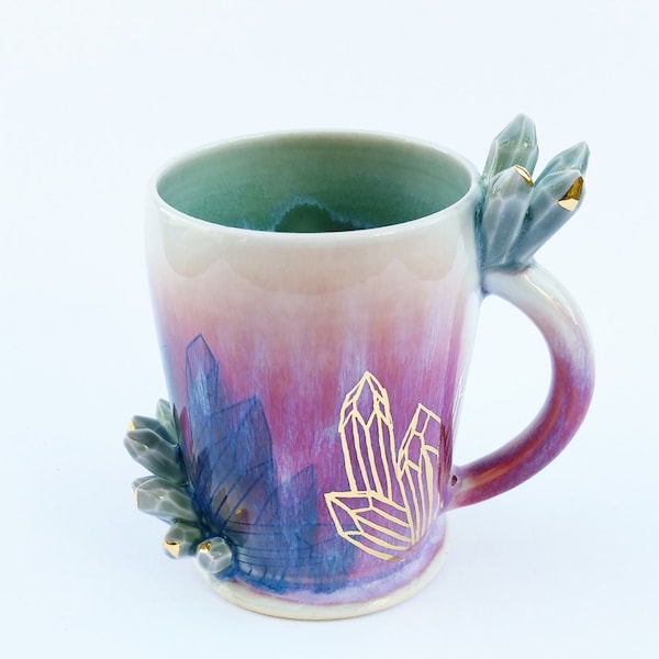 READY TO SHIP Sculpted  Growing Crystal Mineral Cluster Porcelain Mug